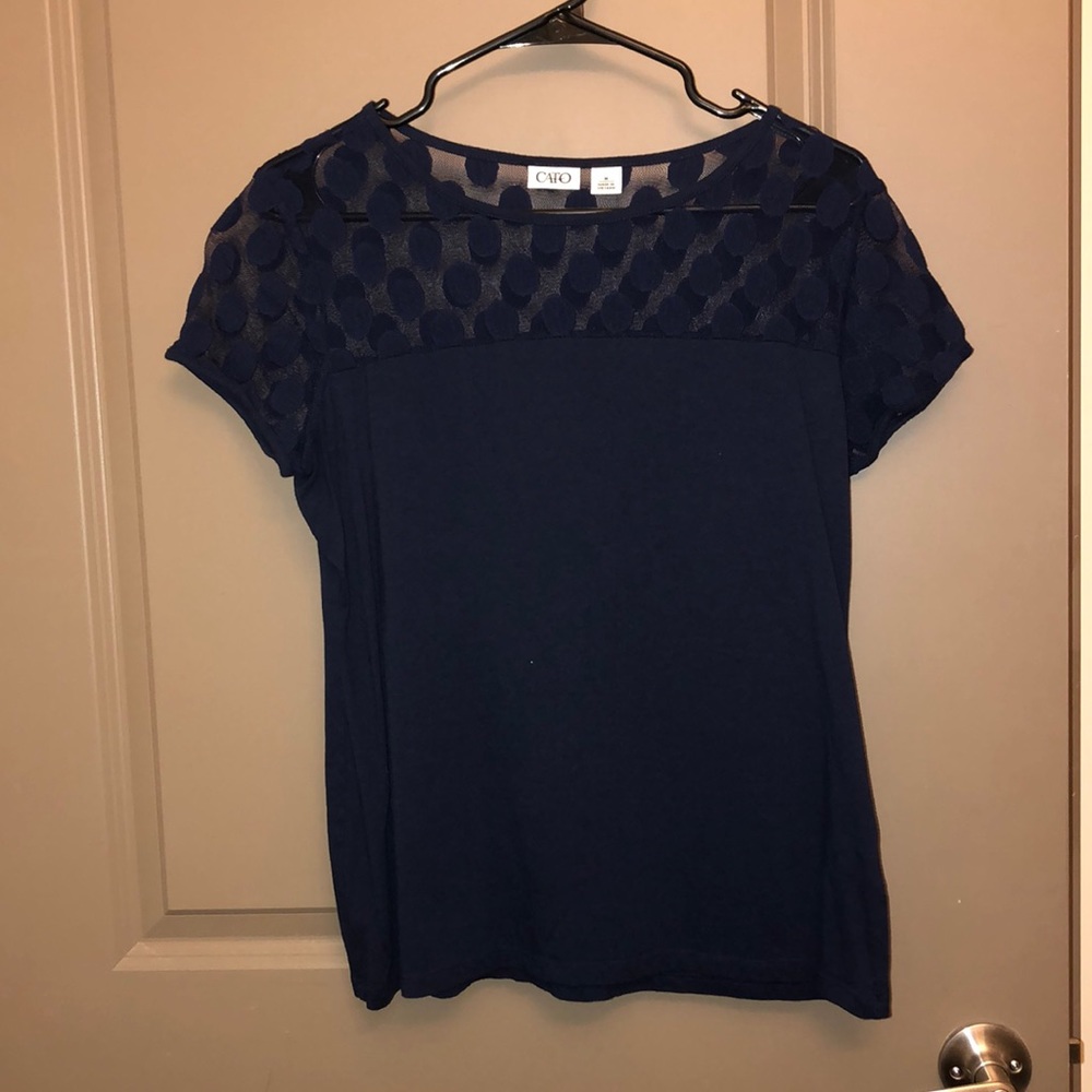 Navy blue short sleeve top.
